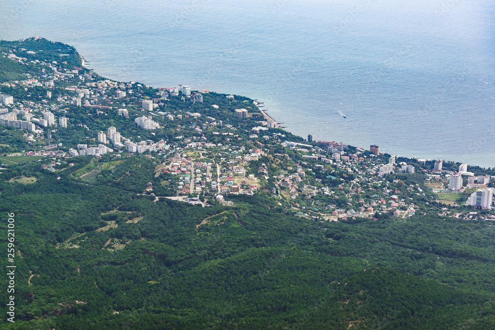 Birds-eye view of the villages of Koreiz and Gaspra in the suburbs of Yalta. Crimean resorts on the black sea