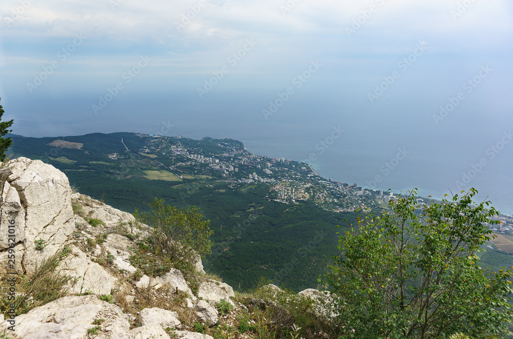 Birds-eye view of the villages of Koreiz and Gaspra in the suburbs of Yalta. Crimean resorts on the black sea