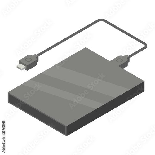 Portable hard drive icon. Isometric of portable hard drive vector icon for web design isolated on white background