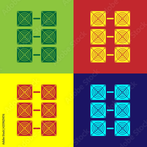 Color Mining farm icon isolated on color backgrounds. Cryptocurrency mining, blockchain technology, bitcoin, digital money market, cryptocoin wallet. Vector Illustration