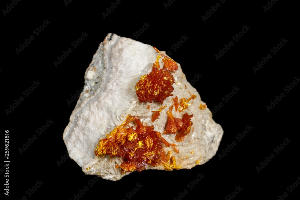 Macro Vanadinite mineral stone on a black background Macro Vanadinite mineral stone on a black background