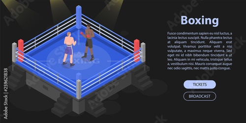 Boxing fight concept banner. Isometric illustration of boxing fight vector concept banner for web design