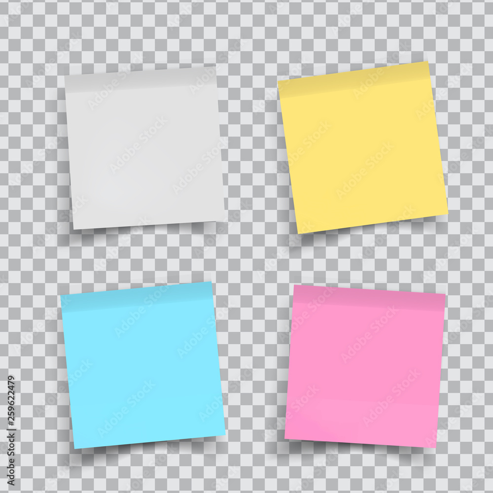 Set of color stickers papers on transparent. Note paper with curled corner. Vector isolated on white background Set of color stickers papers on transparent. Note paper with curled corner. Vector isolated on white background