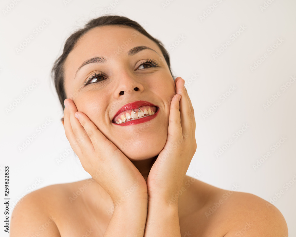Gorgeous young woman with natural makeup and her beautiful skin after aesthetic procedure Gorgeous young woman with natural makeup and her beautiful skin after aesthetic procedure