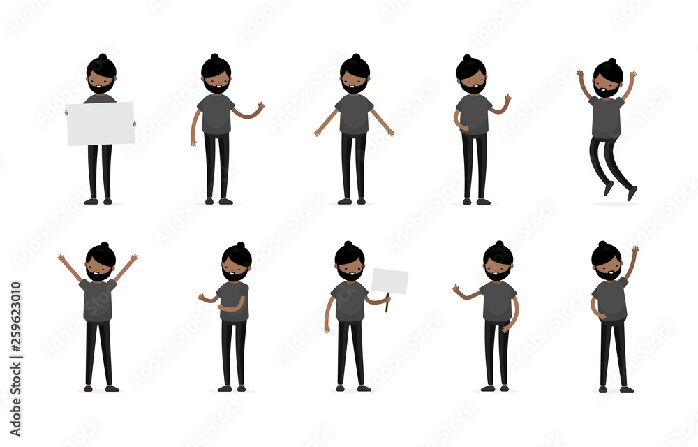 Young Latino Kid Boy Man Character in Casual Cloth Isolated Set Young Latino Kid Boy Man Character in Casual Cloth Isolated Set