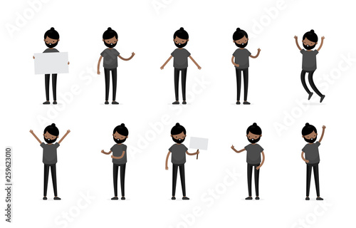Young Latino Kid Boy Man Character in Casual Cloth Isolated Set