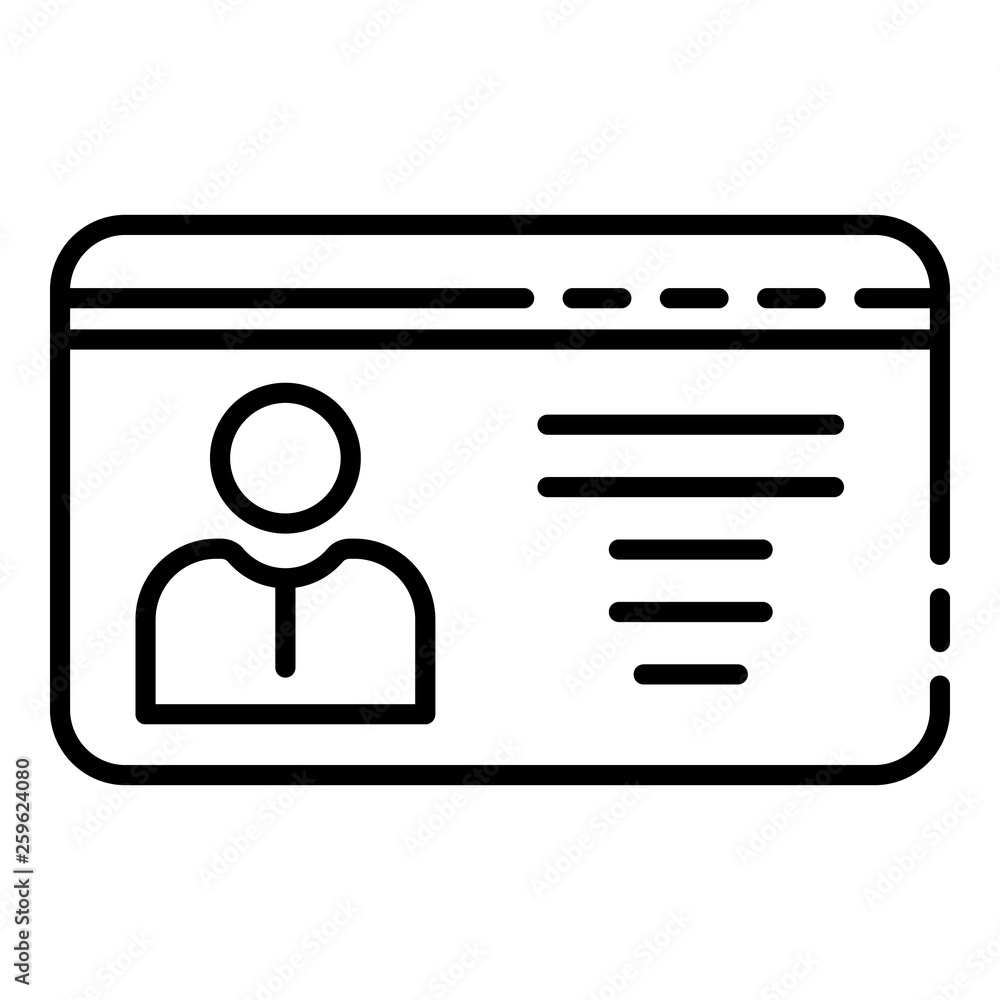Driver license card icon. Outline driver license card vector icon for web design isolated on white background Driver license card icon. Outline driver license card vector icon for web design isolated on white background