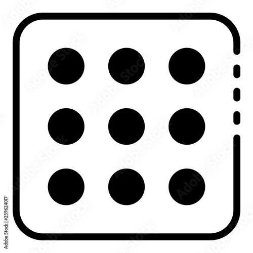 Nine point dice icon. Outline nine point dice vector icon for web design isolated on white background