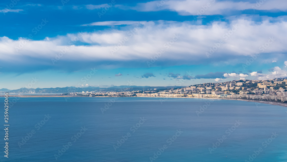 Nice, aerial view of the bay, the old town, on the French Riviera