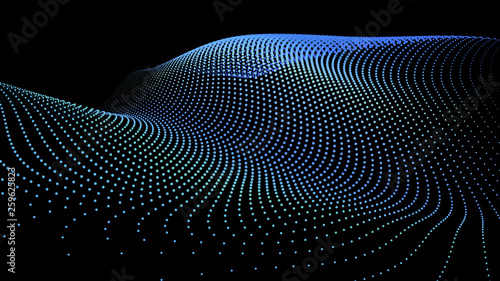 3d sea dots wave glowing stream background flow