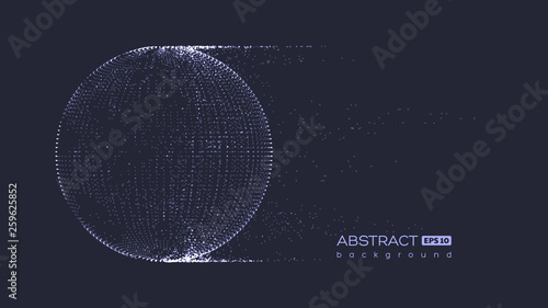 Abstract globe particles sphere with explosion effect. 3d technology digital style. Dark background. Futuristic vector illustration.