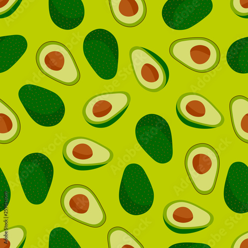 Seamless vector pattern with avocado on a light green background