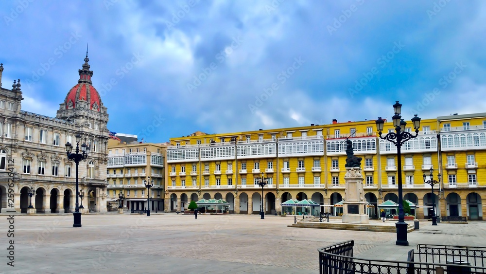 Picturesque historic downtown in A Coruña city, Galicia, Northern Spain