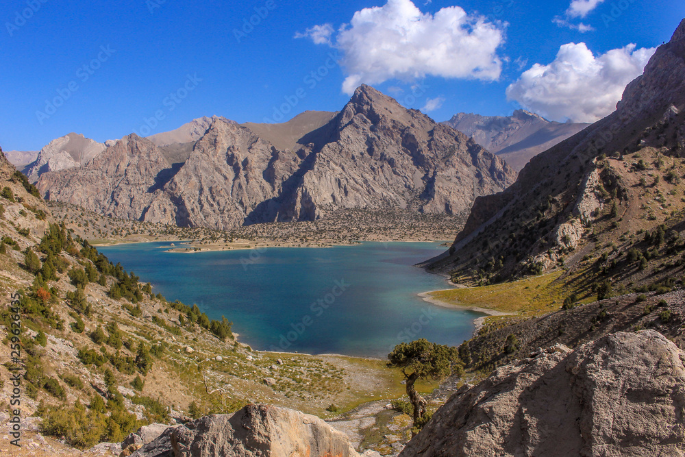 The blue lake of the fan mountains of Tajikistan