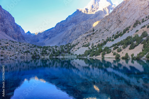 The blue lake of the fan mountains of Tajikistan