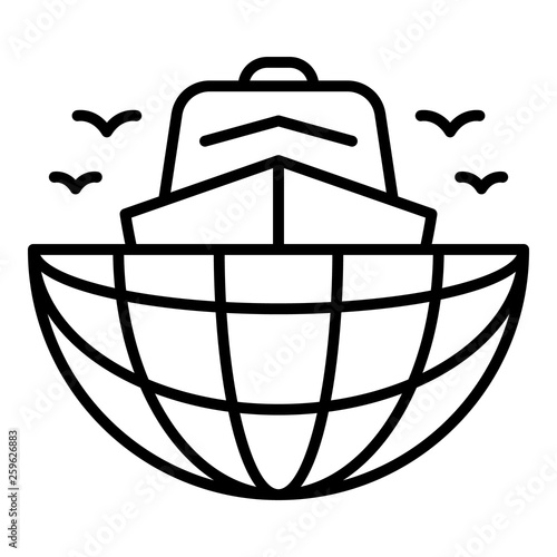 Ship in global port icon. Outline ship in global port vector icon for web design isolated on white background