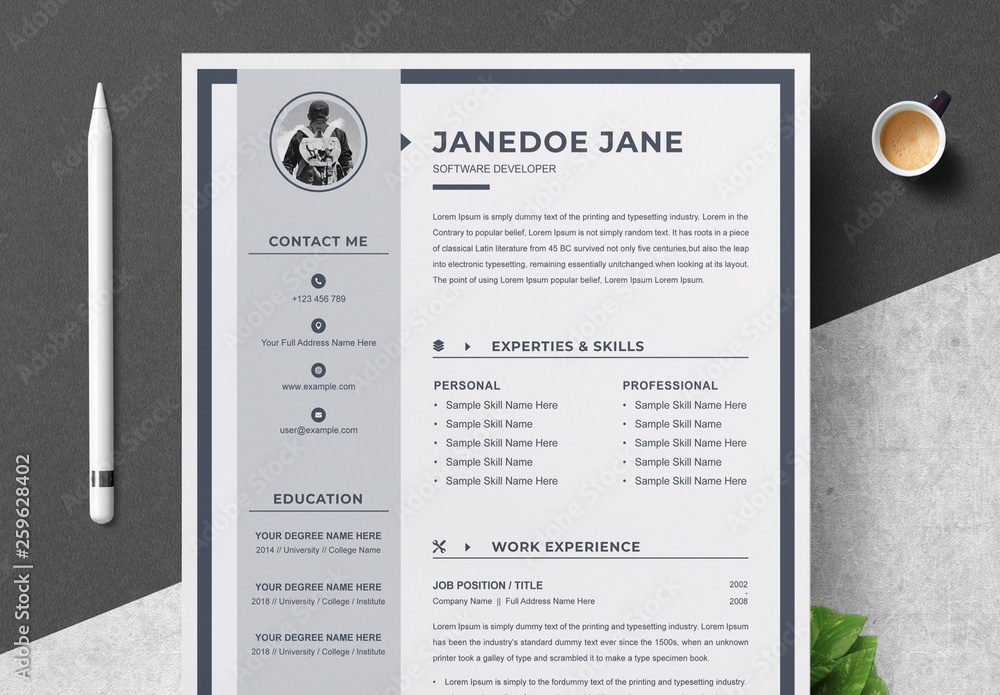 Resume and Cover Letter Layout with Gray Sidebar Stock Template | Adobe ...