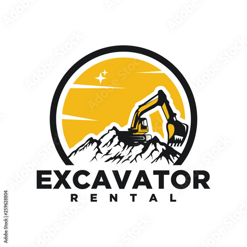 Excavator Vector Logo Template. Excavator logo. Excavator isolated. Digger, construction, backhoe, construction business icon. Construction equipment design elements.