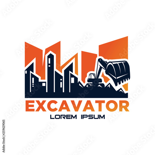 Excavator Vector Logo Template. Excavator logo. Excavator isolated. Digger, construction, backhoe, construction business icon. Construction equipment design elements.