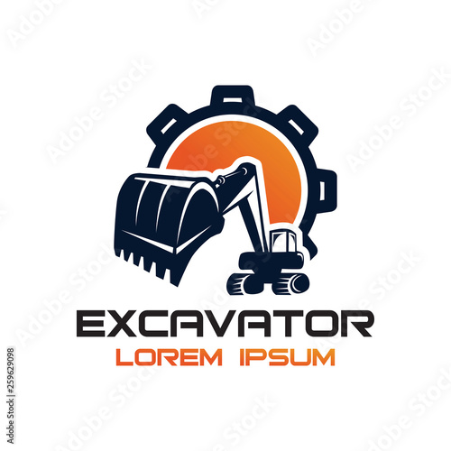 Excavator Vector Logo Template. Excavator logo. Excavator isolated. Digger, construction, backhoe, construction business icon. Construction equipment design elements.