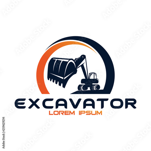 Excavator Vector Logo Template. Excavator logo. Excavator isolated. Digger, construction, backhoe, construction business icon. Construction equipment design elements.