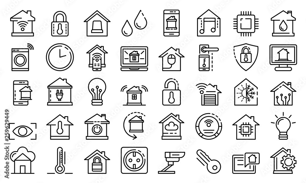 Smart home icons set. Outline set of smart home vector icons for web design isolated on white background
