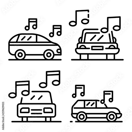 Car audio icons set. Outline set of car audio vector icons for web design isolated on white background