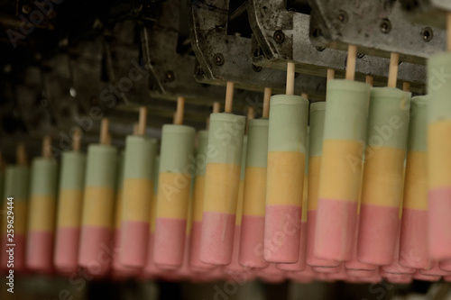 The conveyor automatic lines for the production of ice cream. Production of ice-cream at milk factory