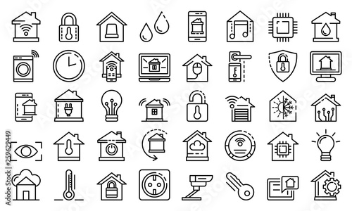 Smart home icons set. Outline set of smart home vector icons for web design isolated on white background