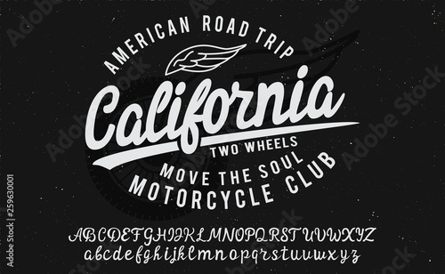 California. Vintage brush script. Handmade font. Retro Typeface. Vector font illustration.