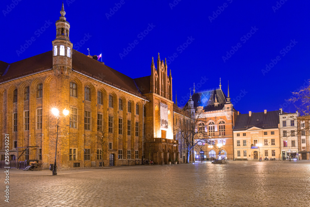 Beautiful architecture of the old town in Torun at dusk, Poland.