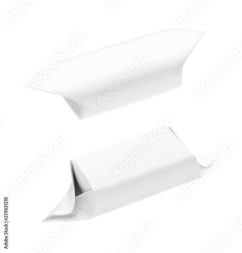Wrapped candy mockup. Front and rear view. Vector illustration on white background. Ready for your design. EPS10.