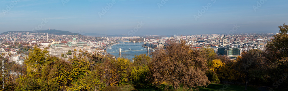 View of Budapest city skyline with river Danube and bridges