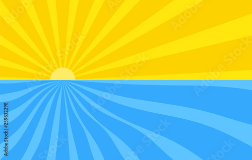 Abstract background with cartoon rays of yellow and blue color. Sun and  ocean, summer template for your projects. The cartoon sunrise over the wave  sea. Stock Vector | Adobe Stock
