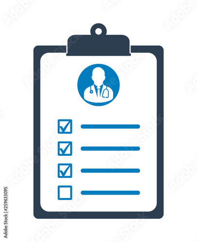 Medical Test Report Icon on clipboard symbol. Flat style vector EPS.