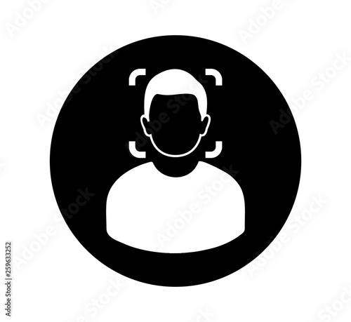 Biometric Face Recognition Icon. Rounded style Button -  vector EPS.