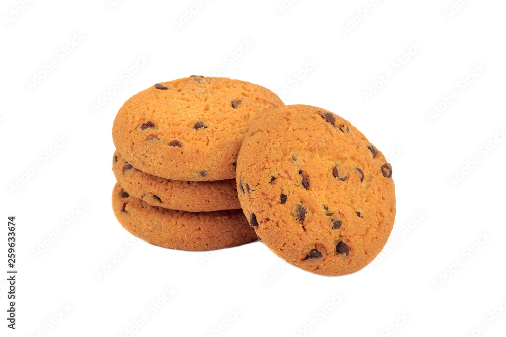 Handmade oat cookies with chocolate chips, isolated Handmade oat cookies with chocolate chips, isolated