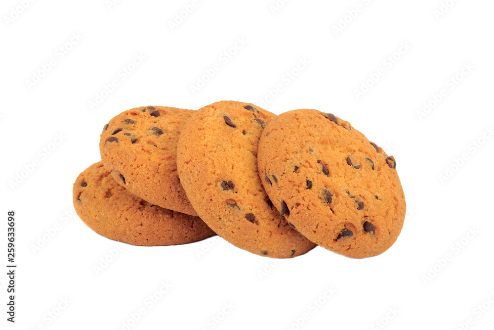 Handmade oat cookies with chocolate chips, isolated Handmade oat cookies with chocolate chips, isolated