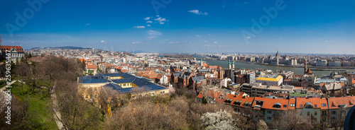 Panorama of the Budapest city and the Danube river in a beautiful early spring day
