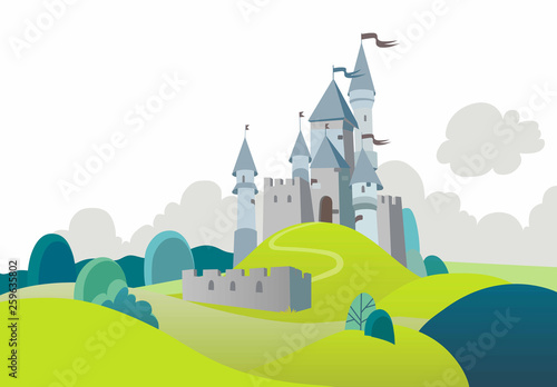 Landscape with cartoon medieval castle