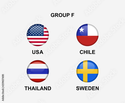 group F of nation flag in badge icon. Concept for team that qualified to final round of soccer or sport tournament. Vector illustrative