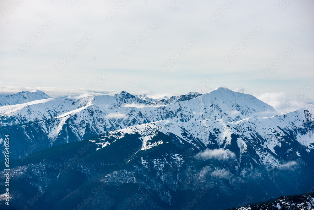 snow covered mountain peaks and tourist trails in slovakia tatra