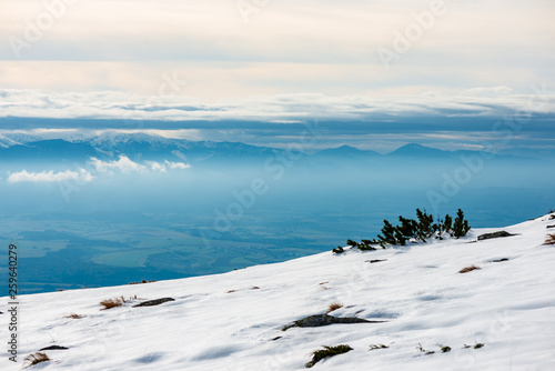 Fototapeta Naklejka Na Ścianę i Meble -  snow covered mountain peaks and tourist trails in slovakia tatra