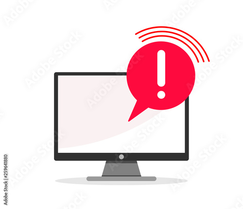 Concept of application error. Attention message bubble in computer. Vector illustration on white background