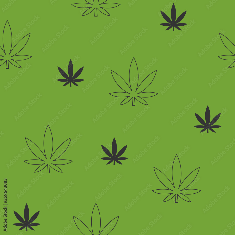 Cannabis light green background with black elements. Vector illustration.