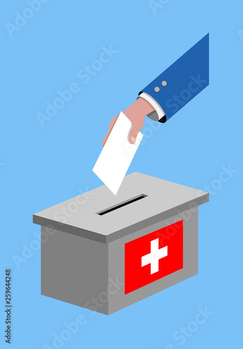 Vote for Switzerland election with voting ballot and Swiss flag