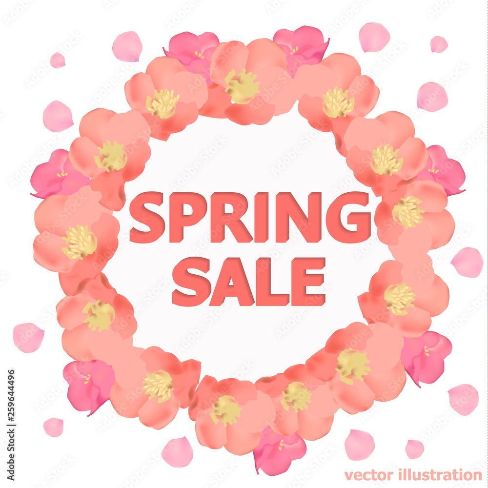 Bright spring sale background. Background with beautiful colorful flowers. Vector illustration.