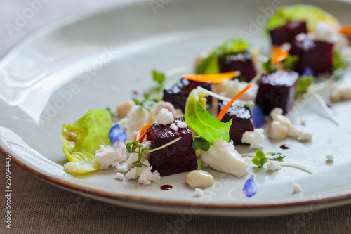 Beetroot, goat cheese and micro herbs salad