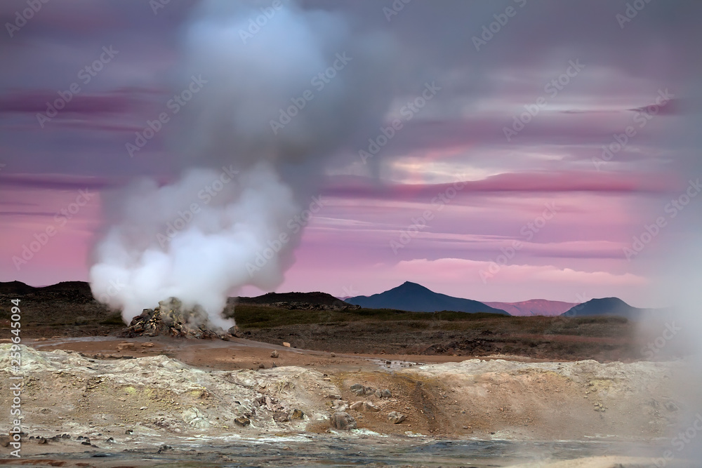 Sunset in Namafjall geothermal area (Iceland)