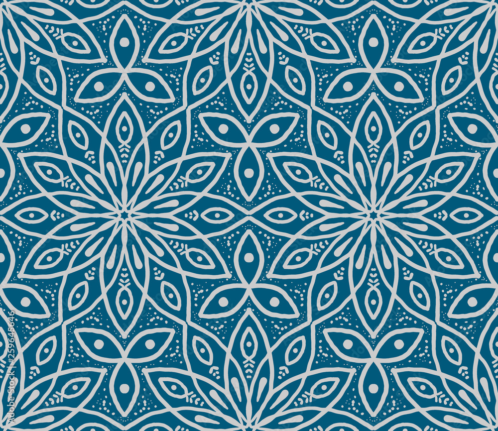 Geometric lotus flowers - hand drawn seamless pattern